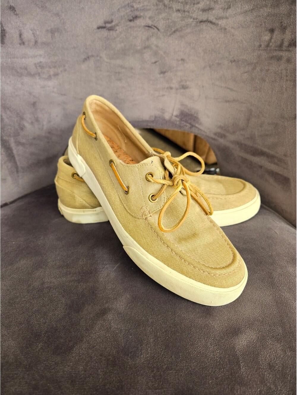 Polo Ralph Lauren Rylander Beige Twill Boat Shoes Men's Size 8.5D
